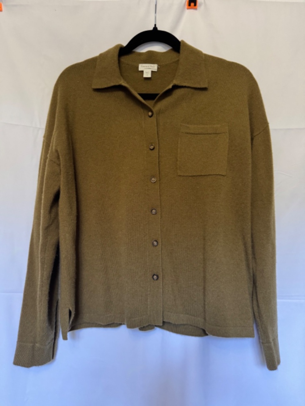Garnet Hill 100% Cashmere Button Front Cardigan Sweater Olive Size S
